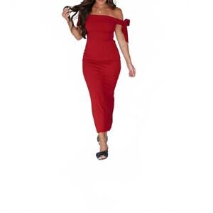 NEW ONE AND ONLY COLLECTIVE off should midi dress in red